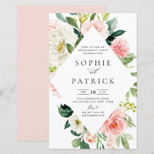 White and Blush Floral Frame Engagement Party