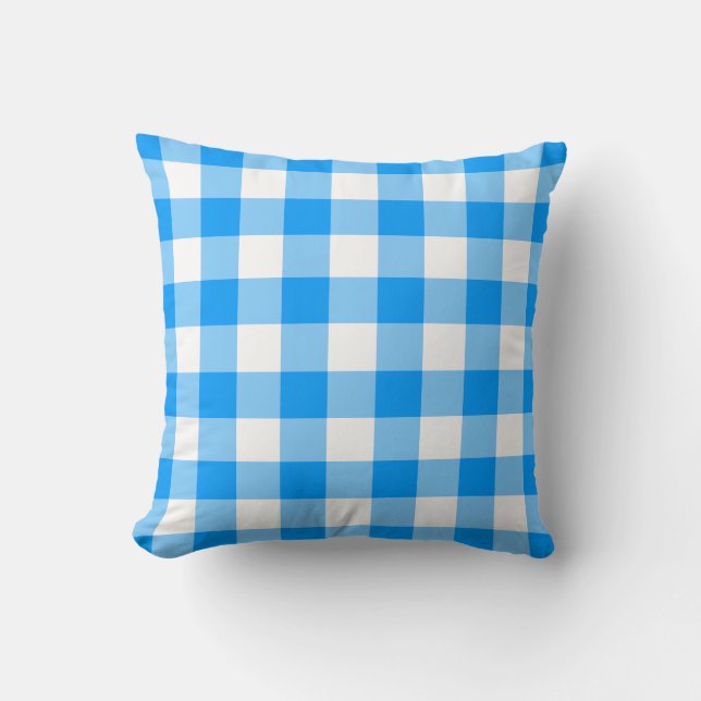 White and Bright Blue Gingham Cushion (Front)