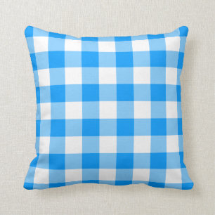 White and Bright Blue Gingham Cushion