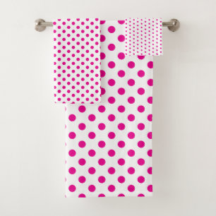 White and Bright Pink Polka Dot Bath Towel Set