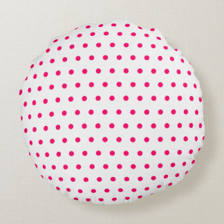 White and Bright Pink Polka Dots Round Cushion