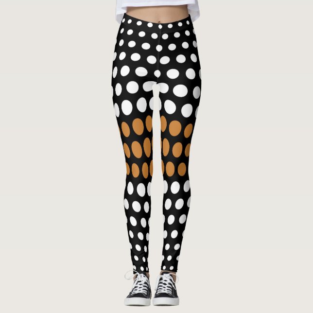 White and Bronze Polka Dot Pattern Leggings (Front)