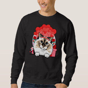 White And Brown Birman Cat Valentines Day Hearts F Sweatshirt