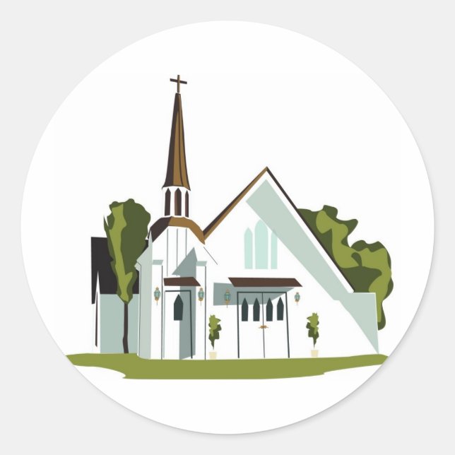 White and Brown Church Classic Round Sticker (Front)