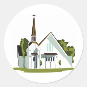White and Brown Church Classic Round Sticker