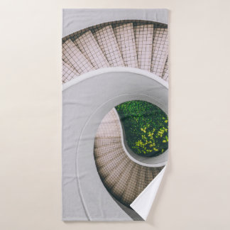 WHITE AND BROWN CONCRETE SPIRAL STAIRS BATH TOWEL