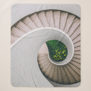WHITE AND BROWN CONCRETE SPIRAL STAIRS SHERPA BLANKET