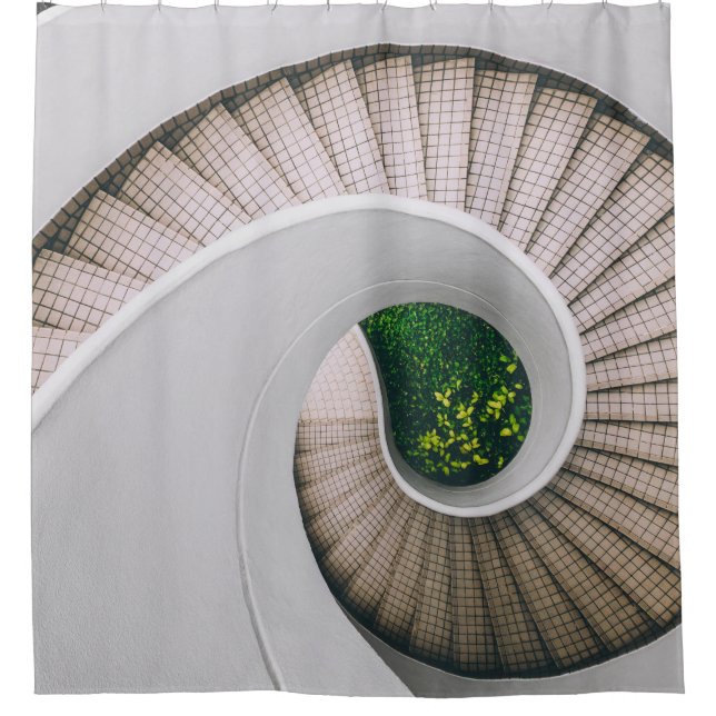 WHITE AND BROWN CONCRETE SPIRAL STAIRS SHOWER CURTAIN (Front)
