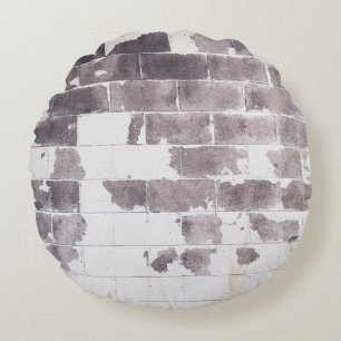 White and brown concrete wall round cushion