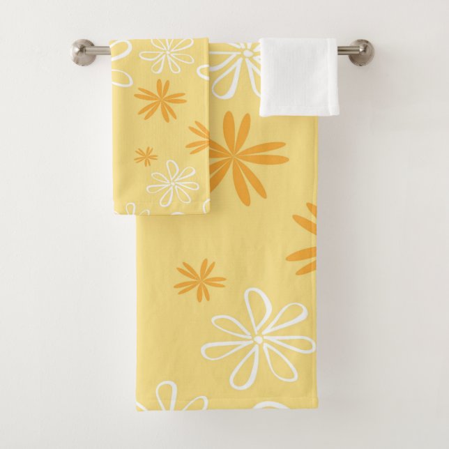 white and brown floral pattern throw pillow bath towel set (Insitu)