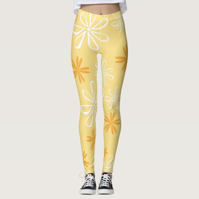 white and brown floral pattern throw pillow leggings (Front)
