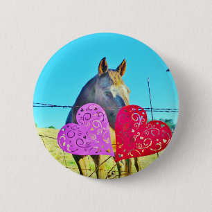 White and Brown horse Valentine Hearts 6 Cm Round Badge
