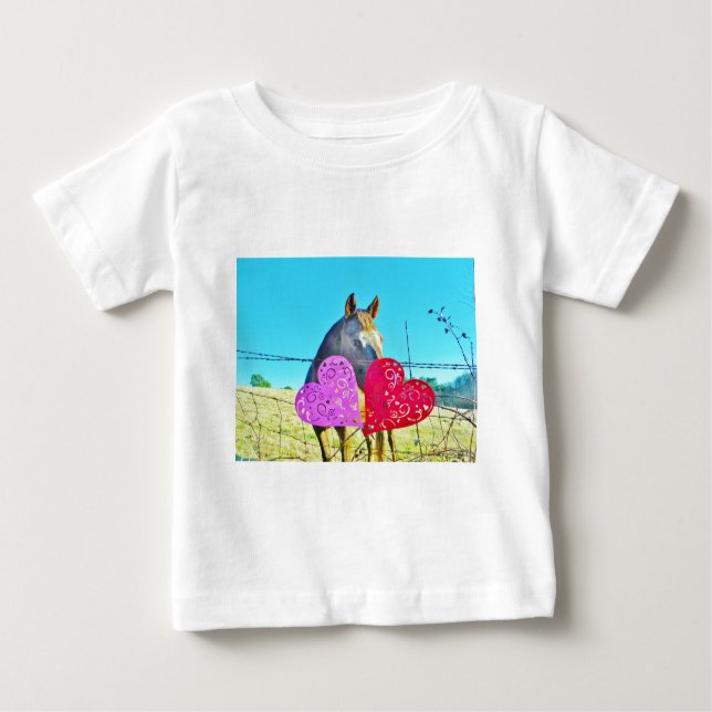 White and Brown horse Valentine Hearts Baby T-Shirt (Front)