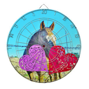 White and Brown horse Valentine Hearts Dartboard