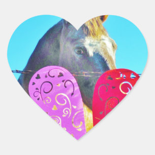 White and Brown horse Valentine Hearts Heart Sticker