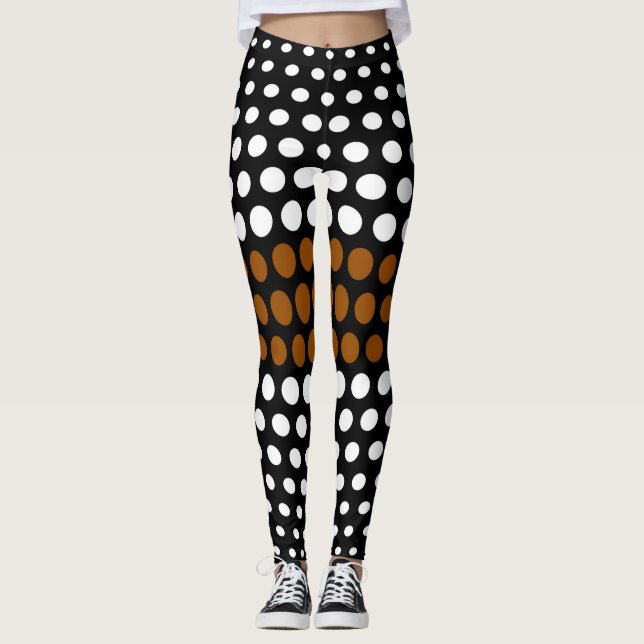 White and Brown Polka Dot Pattern Leggings (Front)