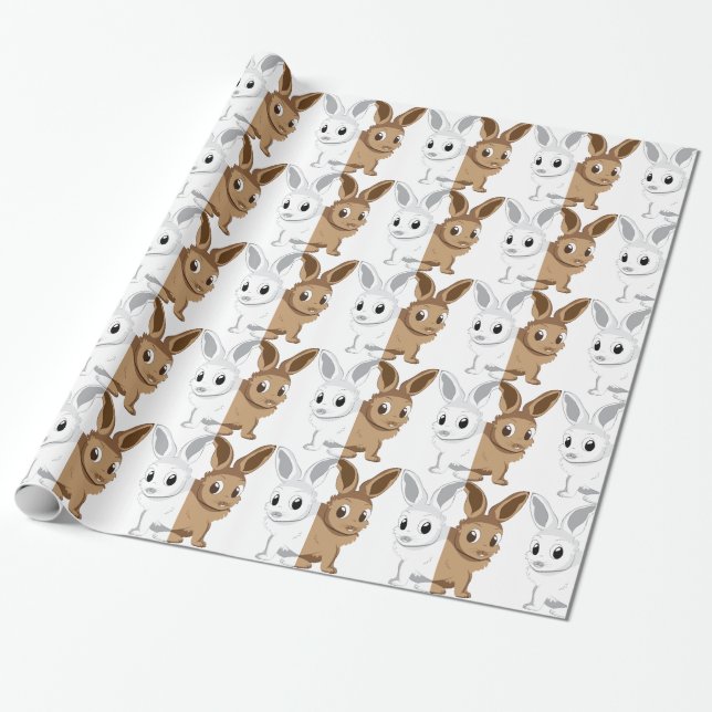 White and brown rabbits wrapping paper (Unrolled)