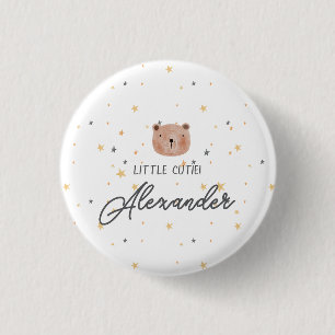 White and Brown Watercolor Cute Baby Shower 3 Cm Round Badge