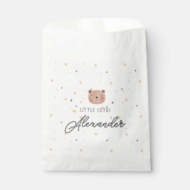White and Brown Watercolor Cute Baby Shower Favour Bag (Front)