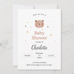 White and Brown Watercolor Cute Baby Shower Invitation