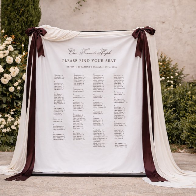 White and Brown Wedding Seating Chart Fabric Tapestry (Creator Uploaded)