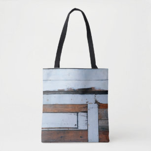 White and brown wooden board tote bag