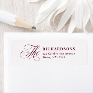 White and Burgundy Calligraphy Return Address Label