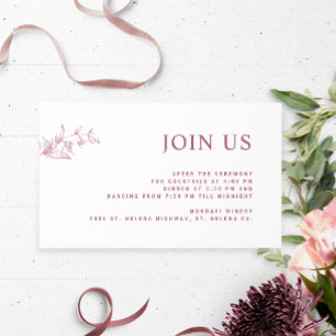 White and Burgundy Chic Join Us Reception Wedding  Enclosure Card