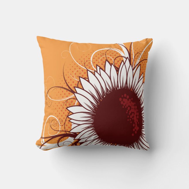 White and Burgundy Flower on Orange Cushion (Front)