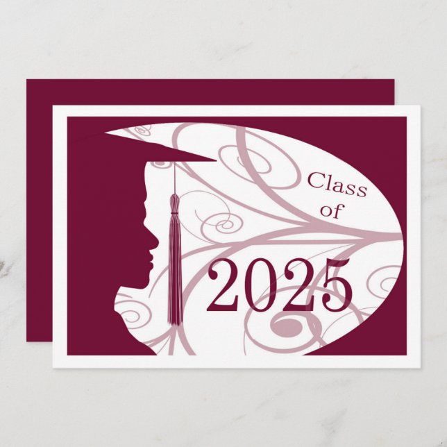 White and Burgundy Man 2025 Graduation Party Invitation (Front/Back)