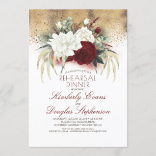 White and Burgundy Red Floral Rehearsal Dinner Invitation
