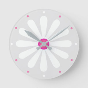 White and cerise pink daisy round clock