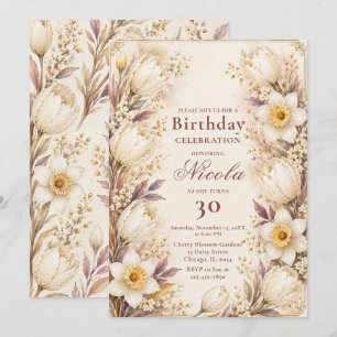 White and Champagne Birthday Invitation