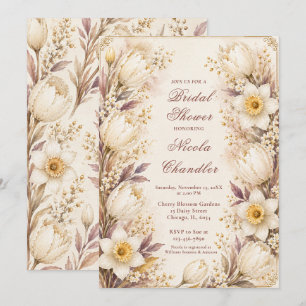 White and Champagne Bridal Shower Invitation