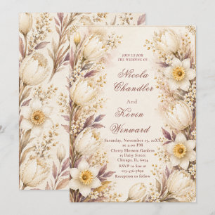 White and Champagne Wedding Invitation