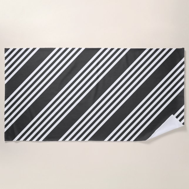White and charcoal five stripes pattern beach towel (Front)