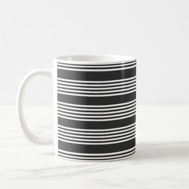 White and charcoal five stripes pattern coffee mug (Left)