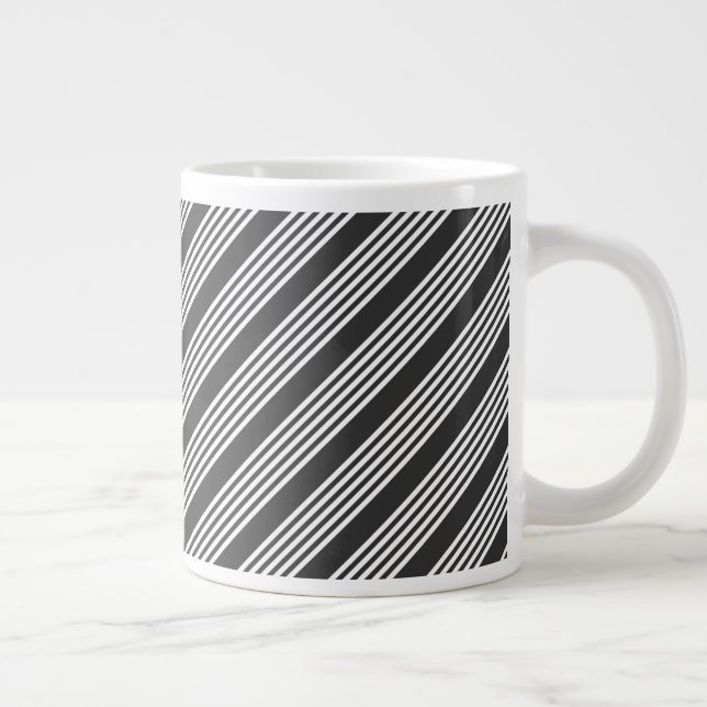 White and charcoal five stripes pattern large coffee mug (Right)