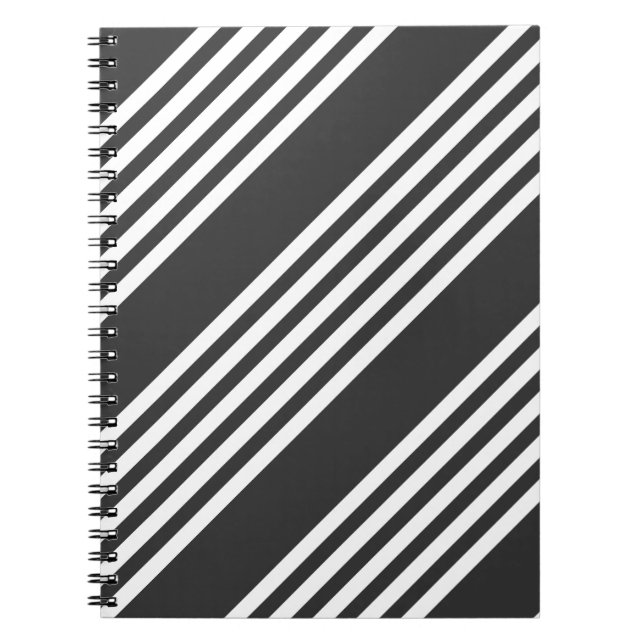White and charcoal five stripes pattern notebook (Front)
