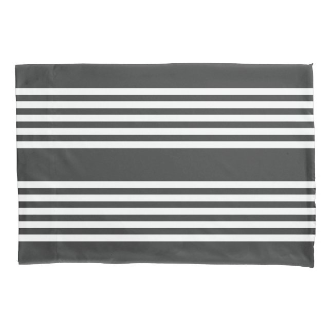 White and charcoal five stripes pattern pillowcase (Front)