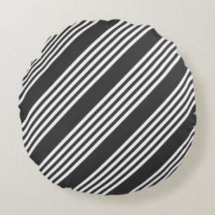 White and charcoal five stripes pattern round cushion