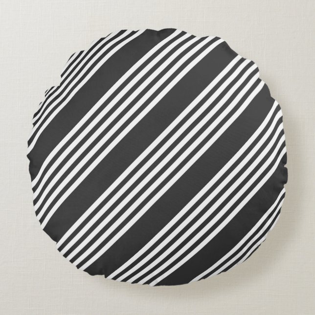 White and charcoal five stripes pattern round cushion (Front)