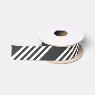White and charcoal five stripes pattern satin ribbon