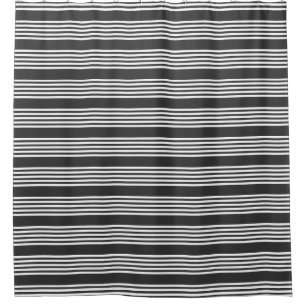 White and charcoal five stripes pattern shower curtain