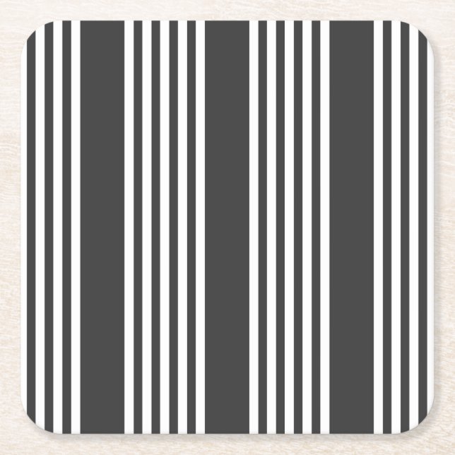 White and charcoal five stripes pattern square paper coaster (Front)