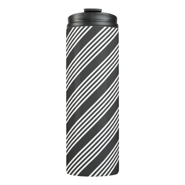 White and charcoal five stripes pattern thermal tumbler (Front)