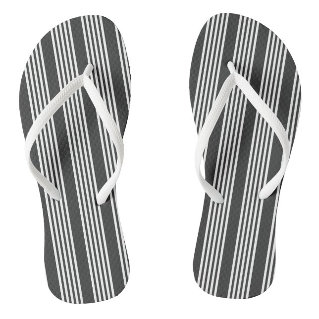White and charcoal five stripes pattern thongs (Footbed)
