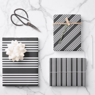 White and charcoal five stripes pattern wrapping paper sheet