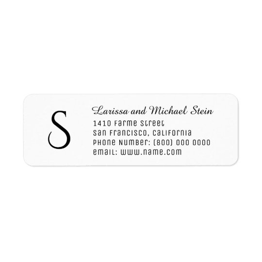 white and clear family name & address monogram return address label