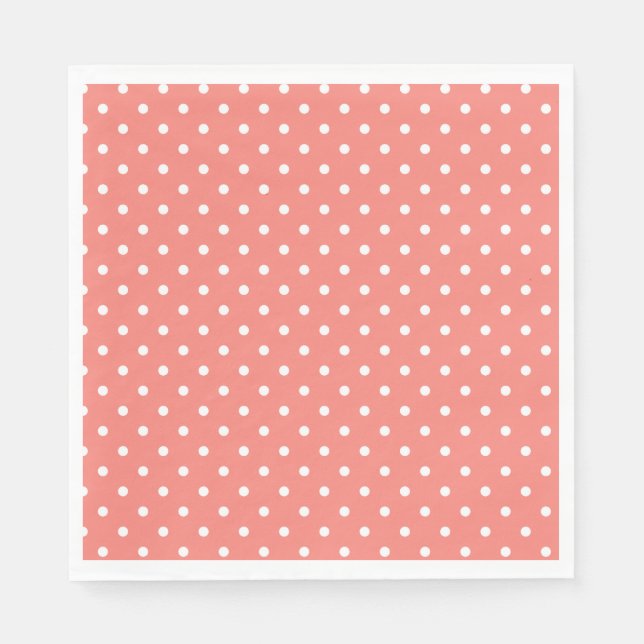 White and Coral Pink Polka Dot Pattern Napkin (Front)